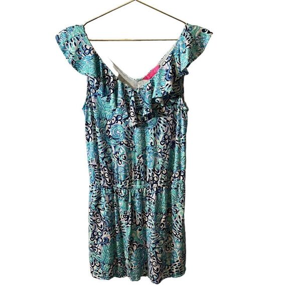 Lilly Pulitzer Alessa Romper Light Aqua Spritz Ruffle Neckline Sleeveless XS - Picture 3 of 11